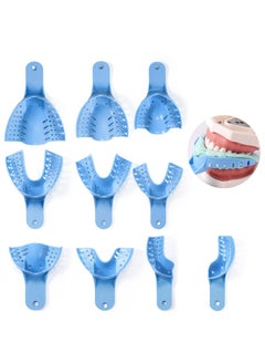 Buy Dental Impression Trays Autoclavable 10 PCS Perforated Impression Trays Set Plastic Teeth Holder for Dental Clinic Lab Equipment Dental Students-Blue in Saudi Arabia