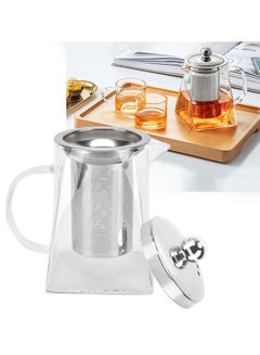 Buy Glass Teapot Stainless Steel Strainer Teapot Heat Resistant Teapot with Removable Infuser and Handle (Square 950ml) in UAE