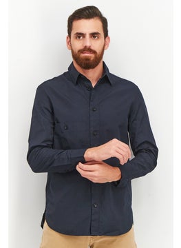 Buy Men Boxy Fit Solid Long Sleeve Casual Shirt, Navy Blue in UAE