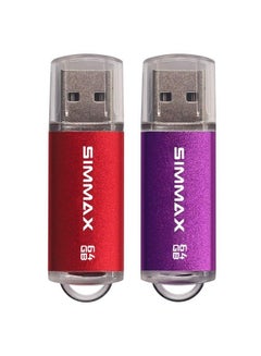Buy Flash Drive 2 Pack 64Gb Usb 2.0 Flash Drives Thumb Drive Memory Stick Pen Drive With Led Indicator (Red Purple) in UAE