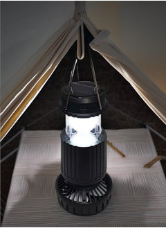 Buy Camping Lantern with Fan, Solar Powered, 3-in-1  Lantern, Fan and Power Bank – Adjustable LED Light, Rechargeable Battery, and Compact Design for Outdoor Adventures in Saudi Arabia