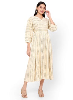 Buy SOFT VISCOSE YELLOW COLOUR SMALL PRINTED WITH SEPRATE BELT TIEING SHORT ARABIC KAFTAN JALABIYA DRESS in Saudi Arabia