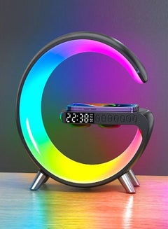 Buy Multifunction Wireless Charger Portable Bluetooth Speaker Alarm Clock Intelligent LED with Music Syncing App Control Atmosphere Nightstand Table Lamp in UAE