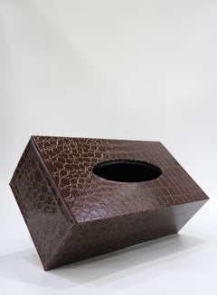 Buy Leather Facial Tissue Box Holder Standard Size Tissue Box Crocodile Pattern for Bathroom Kitchen Bedroom Office 24X13X19 cm Brown in UAE