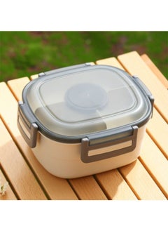 اشتري Divided Lunch Box With Large Salad Bowl, 4-Compartment Bento Topping Tray, Fork, White 1.3L في السعودية