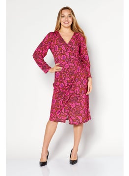 اشتري Women Petite Floral Printed Midi Dress, Pink Combo في الامارات