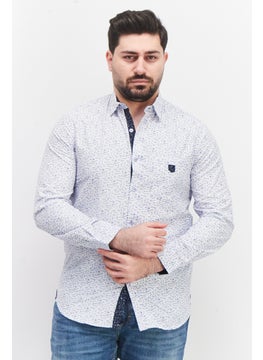 Buy Men Regular Fit Allover Print Long Sleeves Casual Shirt, White/Blue in Saudi Arabia