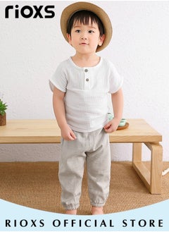 Buy Toddlers Boys 2pcs T-Shirt and Pants Sets Cotton Linen Summer Short Sleeve Harem Pant Children Comfortable Clothing Pants Sets in UAE