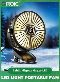 اشتري Portable LED Light Fan, 10000mAh Battery Operated Clip on Fan, Table Fans Rechargeable Mini Personal Fan Intelligent Digital Display 5 Speed, USB Fan for Home, Office, Travel, Camping, Outdoor (Black) في الامارات