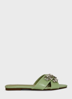 Buy Jewelled Crossover Strap Flat Sandals in UAE