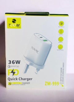 Buy PD 3.0 36W Dual-Port Wall Charger Quick Charge with Type-C Port and USB Port in Saudi Arabia