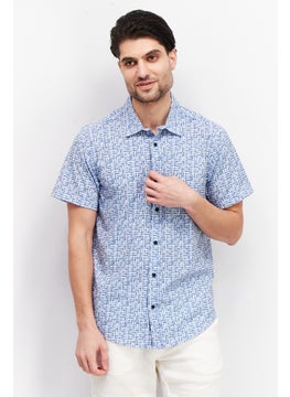 Buy Men Regular Fit Abstract Pattern Short Sleeve Casual Shirt, Blue/White Combo in Saudi Arabia