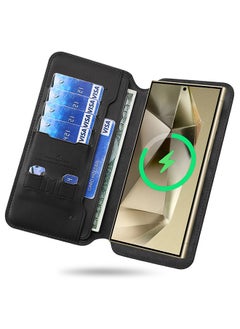 Buy Wallet Wireless Power Bank for Samsung Galaxy S24 Ultra Compatible with MagSafe Battery Pack Wireless Portable Charger Magnetic Wallet Black in UAE