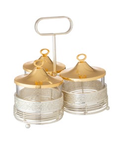 Buy A Stand That Holds Dates Sweets And Nuts With An Elegant Design 3 Boxes Silver And Gold in Saudi Arabia