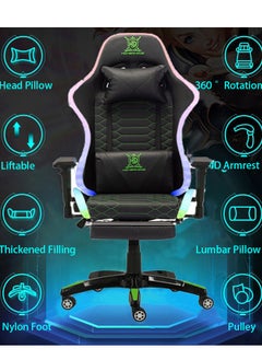 Buy Gaming Chair with LED Light RGB Gaming Chair with Footrest Large Ergonomic Computer Desk Chair Video Game Chair in Saudi Arabia