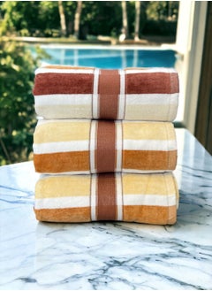 Buy Premium Quality Multi Stripe Beach Towel, Cotton Bath Towels Luxuriously Soft Fast Drying, Max Absorbent 70x140 cm  (Set of 3) - Brown in Saudi Arabia