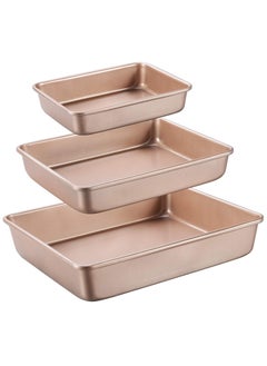 Buy Deep Baking Pans Sets Nonstick Baking Sheets for Oven Bakeware Rectangular Cake Pan Set 3 Piece Cake Mold in UAE