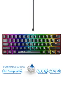 اشتري Tri-Mode Outemu Blue Switches Hot-Swappable 61-Key Mechanical Keyboard Bluetooth 5.0 / Wireless 2.4G / USB Type-C Customizable Keyboard with RGB Backlight 3000mAh Lithium Battery Rechargeable, Black في الامارات