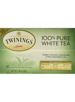 اشتري Twinings White Tea, 100% Natural Fujian Chinese Tea with a Light & Fresh Delicate Flavor, White Tea - Box of 20 Tea Bags في الامارات