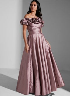 Buy Hadia Ghaleb Off Shoulder Ruffle Dress in Saudi Arabia