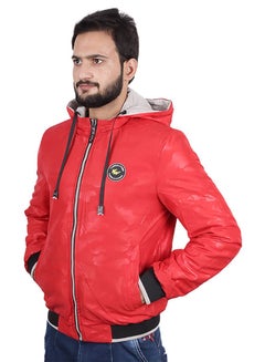 Buy Men's Casual Contrast Hooded And Side Pockets Red Double-Sided Windproof Jacket With Hood in UAE