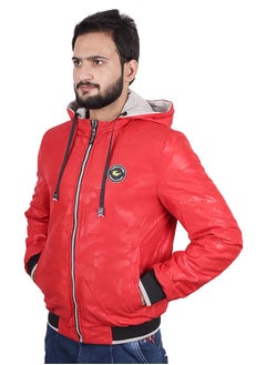 Buy Men's Casual Contrast Hooded And Side Pockets Red Double-Sided Windproof Jacket With Hood in UAE