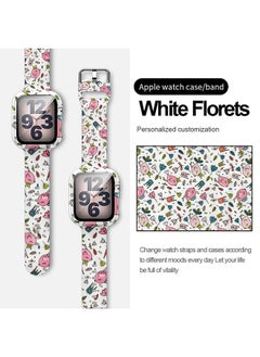 اشتري Replacement Printed Silicone Band for Apple Watch 38MM With Tempered Glass Case White Florets في الامارات