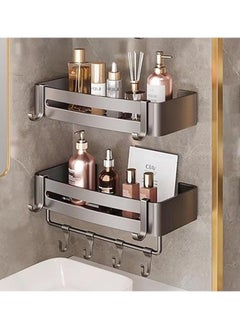 Buy 2-Pack Punch-Free Bathroom Hanging Shower Rack with 8 Hooks and Towel Bar for Indoor Shower in Saudi Arabia