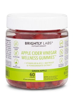 Buy Brightly Labs Apple Cider  Vinegar Gummies, Green Apple Flavor,  Immune Support, Digestion and Energy, 60 Gummies, Sugar-Free, Non-GMO, Soy and Gluten-Free in UAE