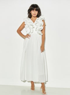 Buy 2Xtremz Sleeveless Maxi Dress with Ruffles and V-neck in Saudi Arabia