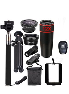 Buy 10-Piece Detachable Clip-on Lens Wide Angle + Fish Eye + Macro Lens With Selfie Stick And Tripod in Saudi Arabia