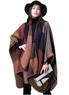 Buy Women's Plaid Shawl Wraps Open Front Poncho Cape Oversized Sweaters Casual Cardigan Shawls in Saudi Arabia