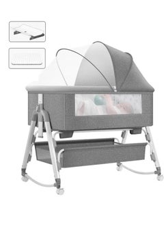 Buy Folding Newborn Bedside Sleeper, Baby Bassinet bed With Large Storage Basket, Side Mesh Portable Infant Travel Crib,Adjustable Height Soft Mattress with Swivel Wheels mosquito net in Saudi Arabia