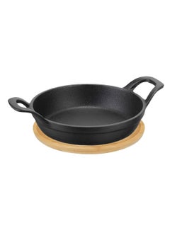 Buy Cast Iron Mini Round Skillet with Wooden Sizzler Plate 18cm in UAE