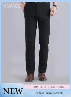 Buy Casual Business Ice Silk Trousers Men'S Daily Commuting Formal Occasions High Elastic Design Straight Suit Trousers in UAE