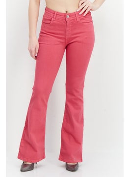 اشتري Women Regular Fit Wide Leg Washed Stretchable Jean, Pink في الامارات