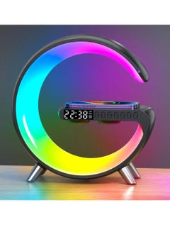 Buy Wireless Charger Atmosphere Lamp Bluetooth Speaker Music Clock Alarm Key And APP Control Black in UAE