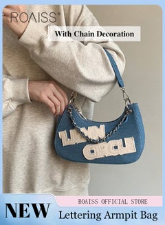 Buy Women Crossbody Bag with Chain Strap Personalized and Fashionable Featuring Letter Print Design for a Classic and Versatile Look Can be Worn as Shoulder Crossbody Bag Ladies Armpit Bag in UAE