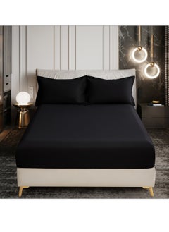 اشتري Bedding Fitted Sheet 2-Pcs Twin Size Solid Bed Sheet Set Fits(120x200CM) With Pillowcases And 30 CM Extra Deep Brushed Microfiber Bed Sheet,Black في الامارات