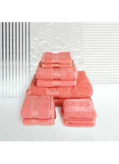 اشتري 10 Pcs Events Dyed Towel set 550 GSM 100% Cotton Terry Viscose Border 2xBath Towel 75x145cm 2xHand Towel 50x90cm 2xGuest Towel 40x60cm 2xBaby Towel 30x50cm & 2xFace Towel 33x33cm Peach Color في الامارات