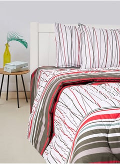 Buy 3-Piece Multi Stripes Printed Design 180 TC Poly Cotton Single Comforter Set in UAE