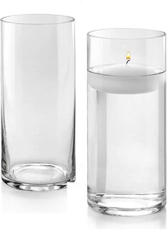 اشتري Set Of 2 Glass Cylinder Vases 8 Inch Tall X 5 Inch Round - Multi-Use: Pillar Candle, Floating Candles Holders Or Flower Vase – Perfect As A Wedding Centerpieces. في الامارات