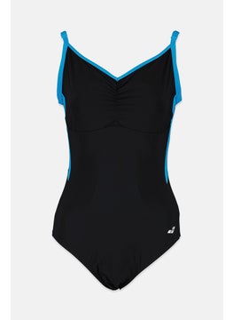 Buy Women One Piece Brand Logo Swimsuit, Black and Turquoise in Saudi Arabia