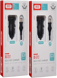 Buy Xo tz12 qc3.0 car charger suit and lightning cable with 2.1a max 18w output and 2 usb output 1000mm set of 2 pieces - black in Egypt