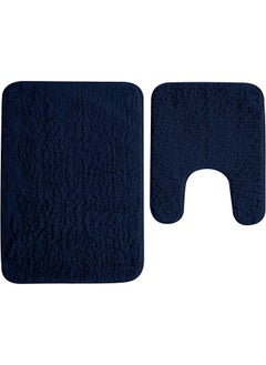 Buy Home Pro Bath Mat With U Shape Toilet Rug (Set of 2 Pcs) Bathroom Mat Non-Slip Back Soft Fleece Highly Absorbent Microfiber Bath Rug Perfect For Bathroom & Toilet (Blue) in UAE