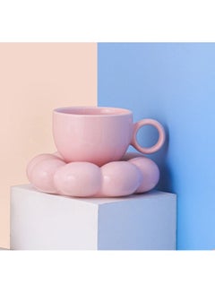 Buy Ceramic Flower Coffee Mug with Saucer,Creative Cloud Coffee Cup,Ceramic Tea Cup Mug for Coffee Milk Tea Latte Yogurt in UAE