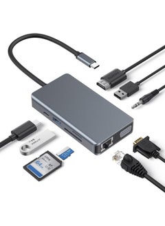 اشتري موزع USB C، محول متعدد المنافذ 9 في 1، موزع USB 3.0 مع HDMI 4K، شاحن PD 100 وات، قارئ بطاقات SD/TF، إيثرنت RJ45، VGA وصوت 3.5 مم، موزع Hurple USB-C لأجهزة MacBook وPad والهاتف والمزيد في مصر