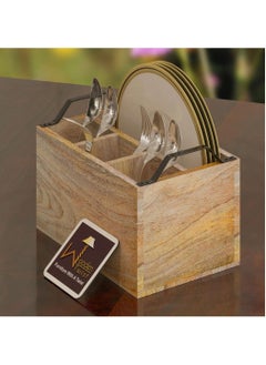 Buy Wooden Spoon Multipurpose Cutlery Holder Stand with Tissue Rack in UAE