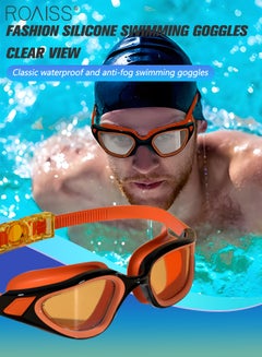 Buy Swim Goggles for Adult with Soft Silicone Gasket, Anti-fog No Leaking Clear Vision Pool Goggles, Swimming Glasses for Men Women, Orange in Saudi Arabia