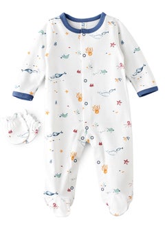 اشتري Newborn Boy's Sleep Suit with Mittens, Soft and Comfortable Sleepwear for Baby Boys في الامارات